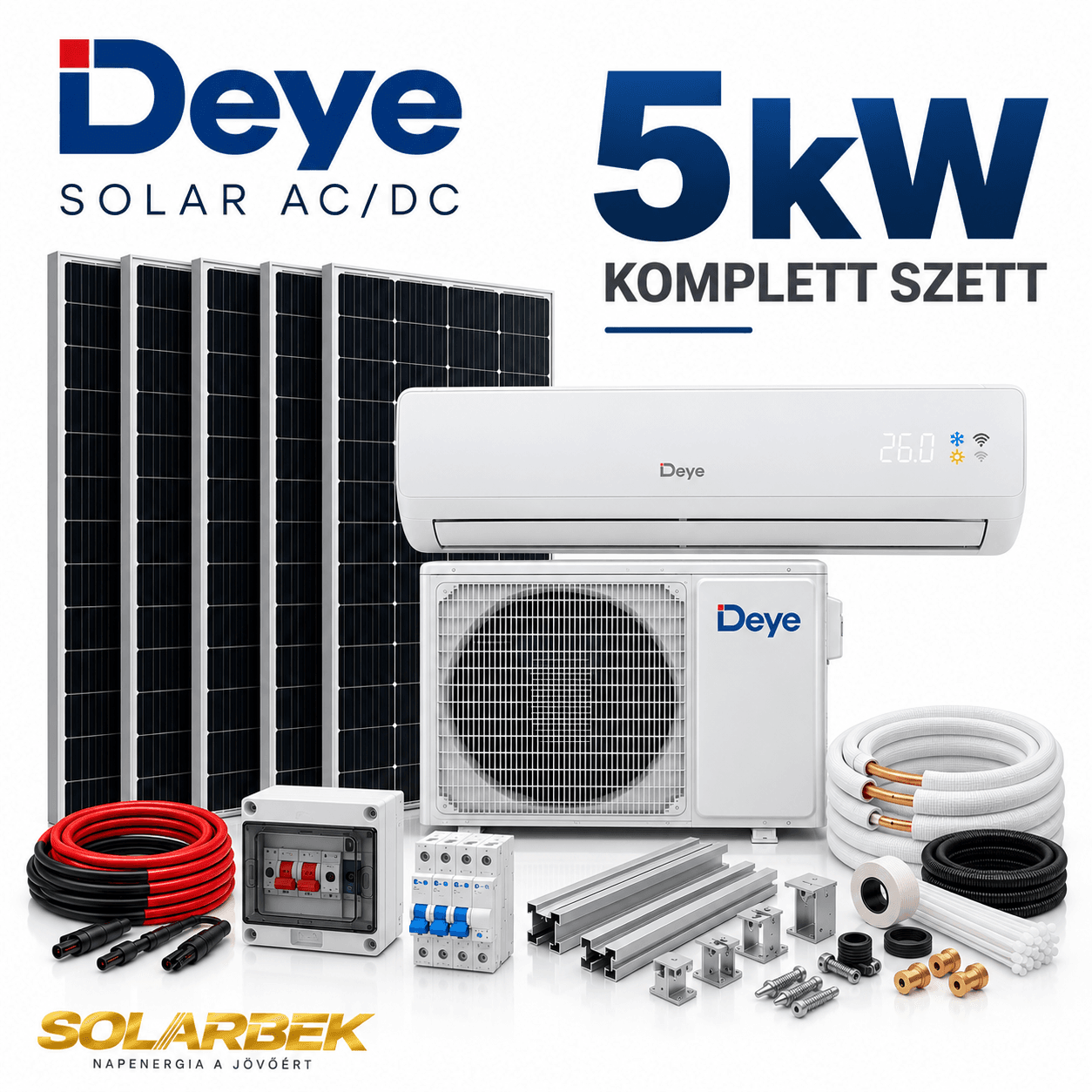Deye 5 kW AC/DC komplett klímarendszer – 5×455 Wp